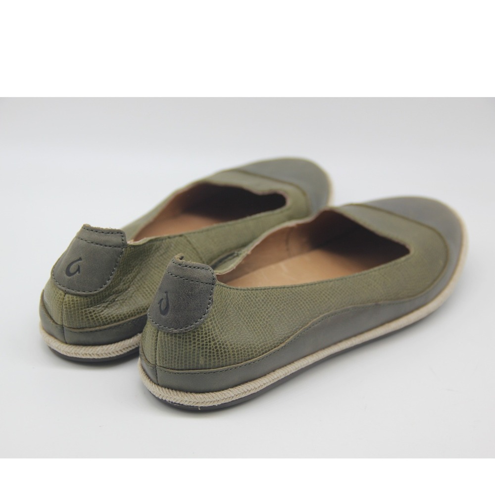 OluKai Shoes Womens 10 Green Leather Lino Ballet Flats Slip On Comfort Casual - Picture 3 of 9